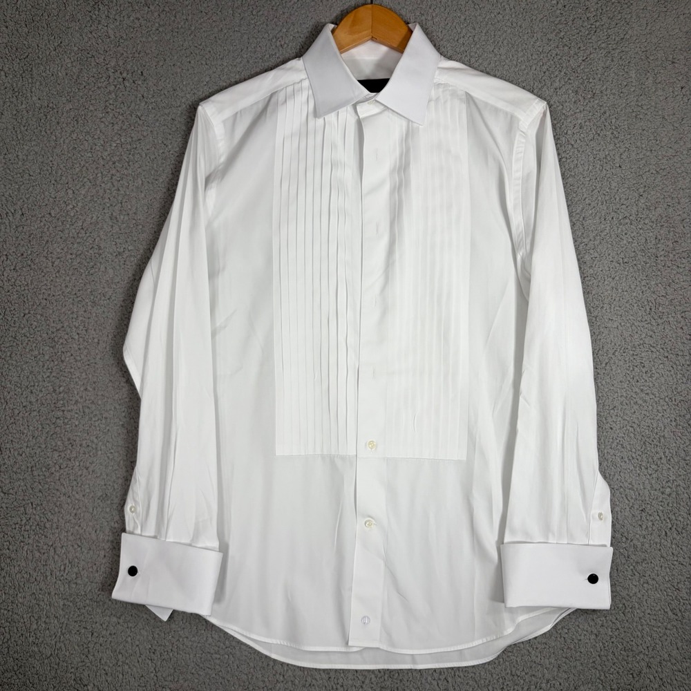 David Donahue Shirt Mens 15.5 32/33 White Tuxedo Trim Fit Pleated French Cuff